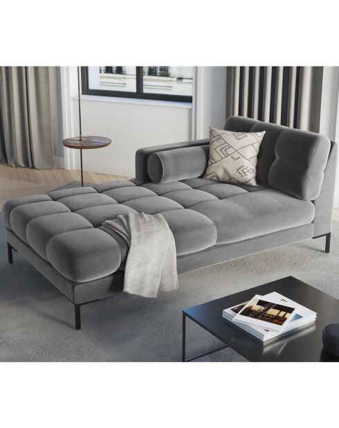 Méridienne Gauche Velours Bali grise - 185x102x78cm
