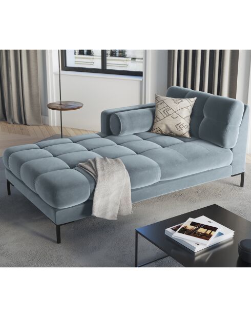 Méridienne Gauche Velours Bali bleue - 185x102x78cm