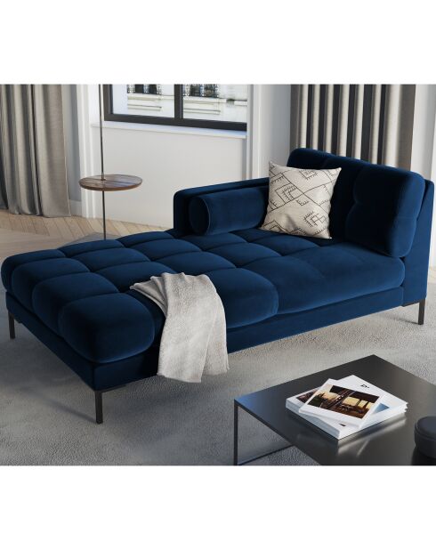 Méridienne Gauche Velours Bali bleu roi - 185x102x78cm