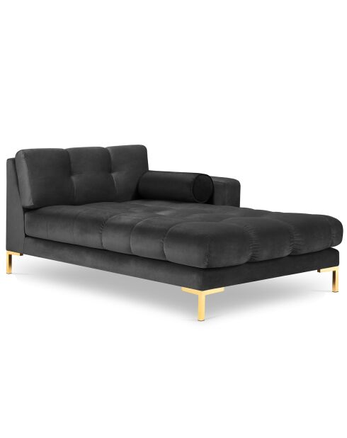 Méridienne Droite Velours Bali gris foncé - 185x102x78cm