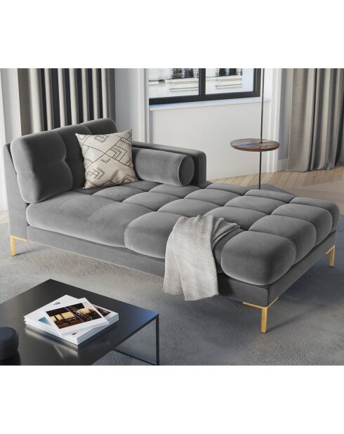 Méridienne Droite Velours Bali grise - 185x102x78cm