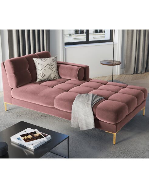 Méridienne Droite Velours Bali rose - 185x102x78cm