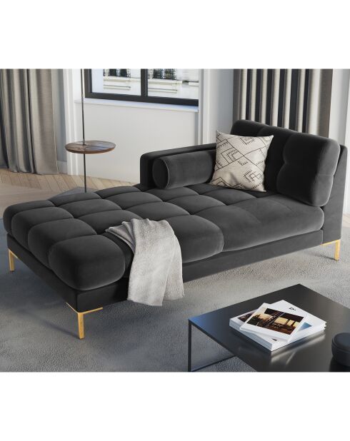 Méridienne Gauche Velours Bali gris foncé - 185x102x78cm