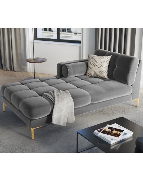 Méridienne Gauche Velours Bali grise - 185x102x78cm