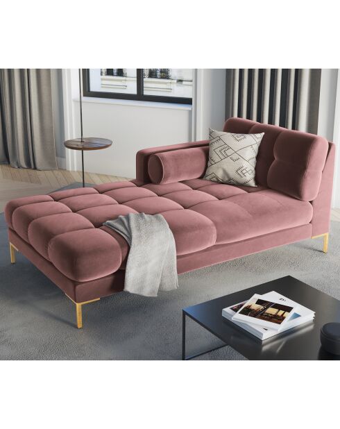 Méridienne Gauche Velours Bali rose - 185x102x78cm