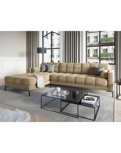 Canapé d'angle Gauche Velours Bali beige - 293x185x78cm