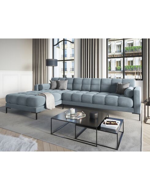 Canapé d'angle Gauche Velours Bali bleu - 293x185x78cm