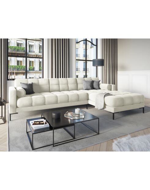 Canapé d'angle Droit Velours Bali beige clair - 293x185x78cm
