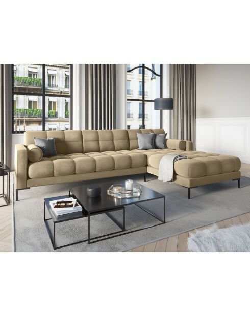 Canapé d'angle Droit Velours Bali beige - 293x185x78cm