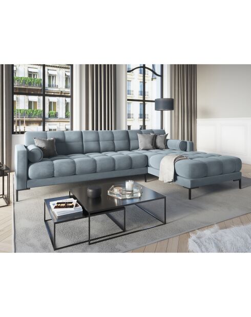 Canapé d'angle Droit Velours Bali bleu - 293x185x78cm