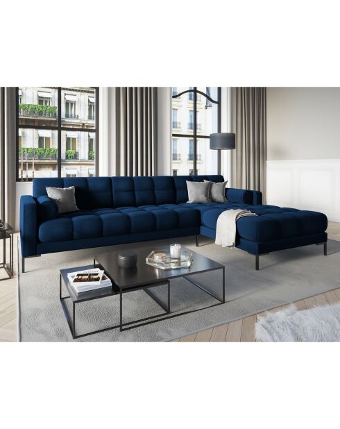 Canapé d'angle Droit Velours Bali bleu roi - 293x185x78cm