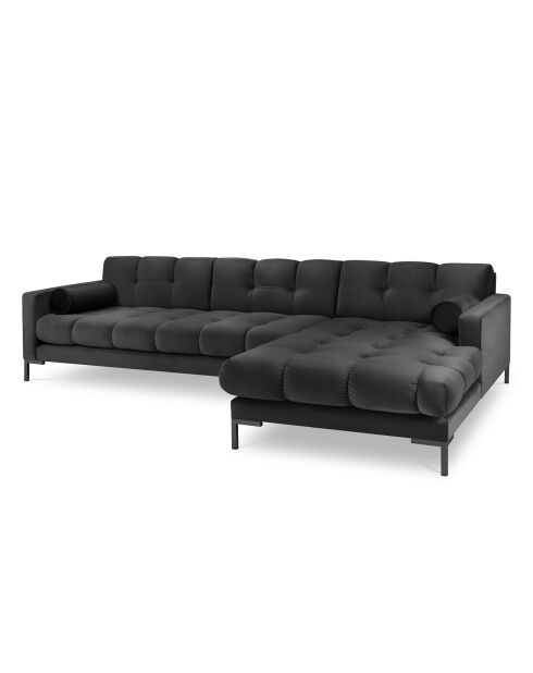 Canapé d'angle Droit Velours Bali gris foncé - 293x185x78cm