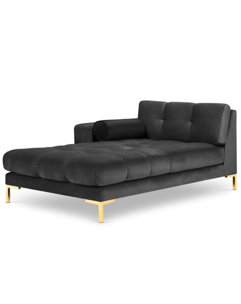 Méridienne Gauche Velours Bali gris foncé - 185x102x78cm