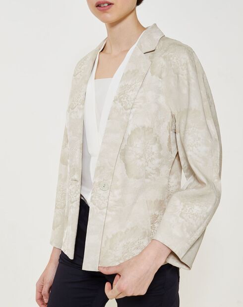 Giacca beige con stampa floreale