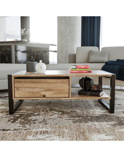 Table basse Haldizen pin/noir - 115x55x40cm