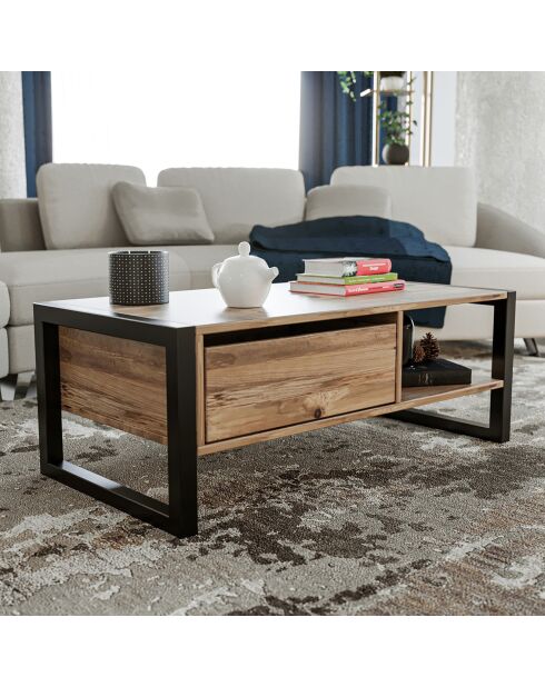 Table basse Haldizen pin/noir - 115x55x40cm