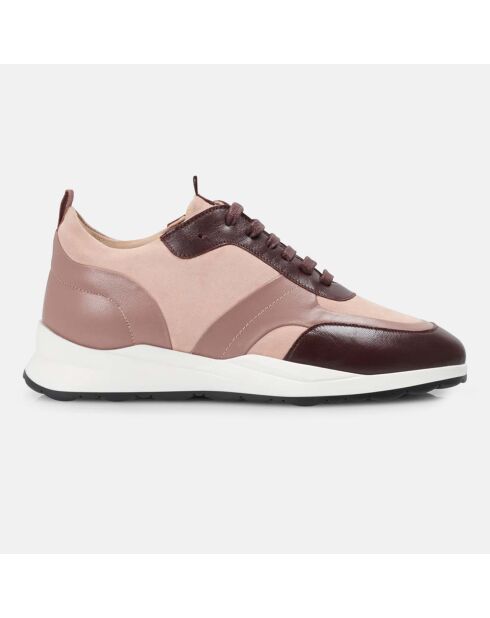 Sneakers en Cuir et Velours de Cuir Lola blush