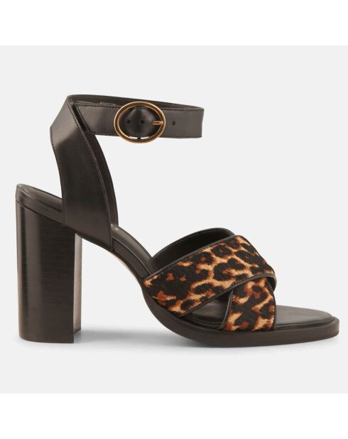 Sandales en Cuir façon poulain Camille léopard - Talon 9 cm