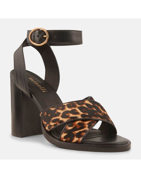 Sandales en Cuir façon poulain Camille léopard - Talon 9 cm