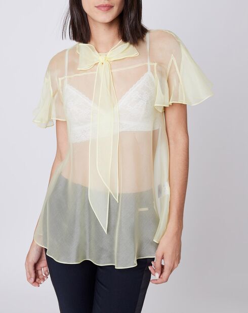 Top 100% Voile de Soie transparent jaune