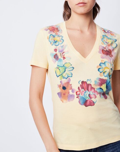 T-Shirt imprimé avec perles jaune/multicolore