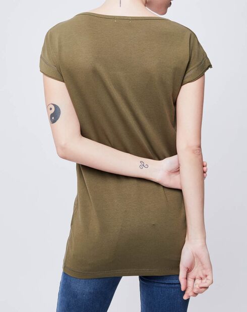 T-Shirt imprimé kaki foncé/rouge