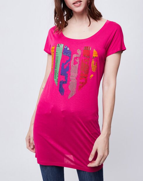 T-Shirt Long imprimé rose foncé