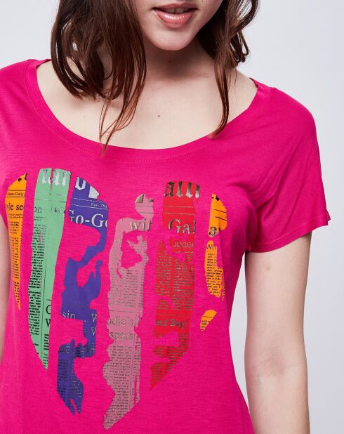 T-Shirt Long imprimé rose foncé