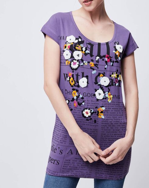 T-Shirt imprimé Gazette avec broderies et perles violet/multicolore