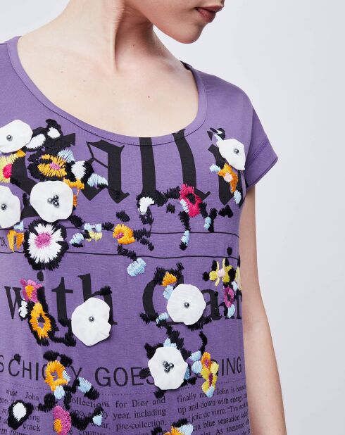 T-Shirt imprimé Gazette avec broderies et perles violet/multicolore