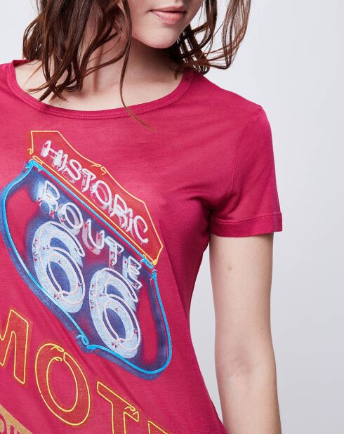 T-Shirt fin imprimé rose foncé