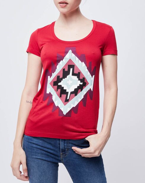 T-Shirt imprimé ethnique rouge/multicolore
