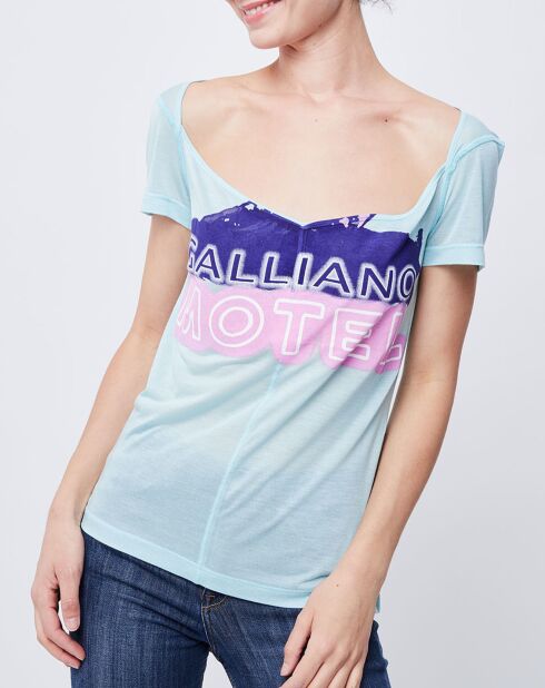 T-Shirt fin imprimé turquoise/multicolore