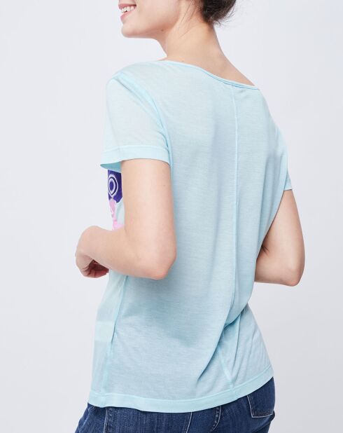 T-Shirt fin imprimé turquoise/multicolore