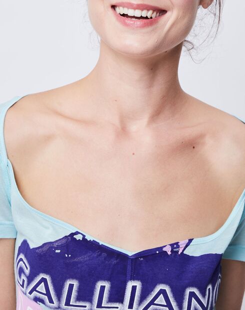 T-Shirt fin imprimé turquoise/multicolore