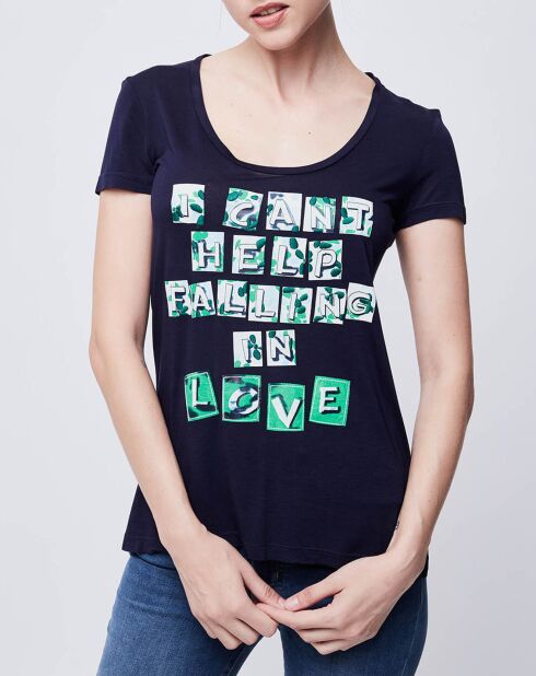 T-Shirt imprimé bleu nuit/blanc/vert