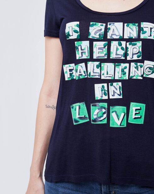 T-Shirt imprimé bleu nuit/blanc/vert