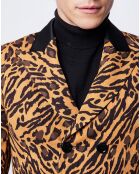 Manteau croisé imprimé léopard marron