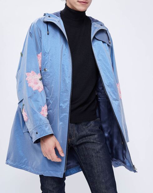 Parka fleurs strass bleue