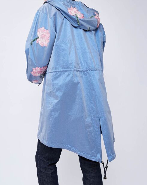 Parka fleurs strass bleue