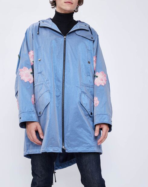 Parka fleurs strass bleue