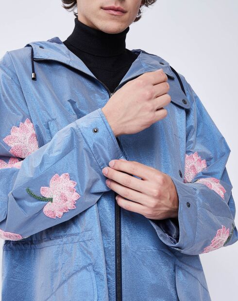 Parka fleurs strass bleue