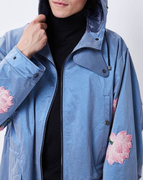 Parka fleurs strass bleue