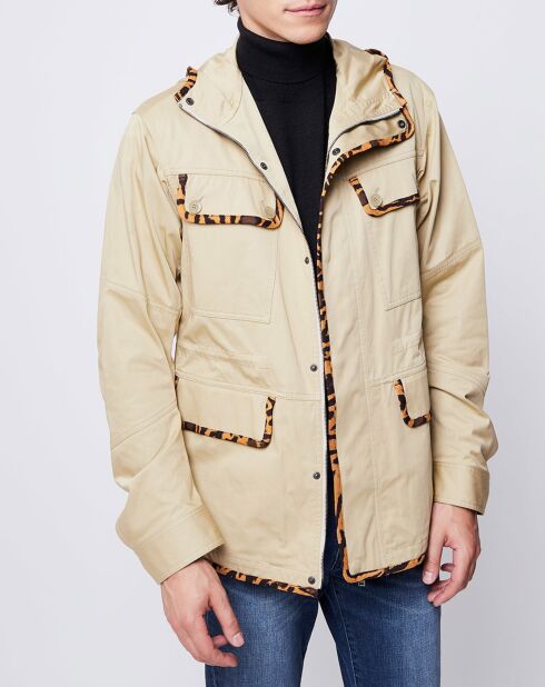 Parka légère détails léopard beige