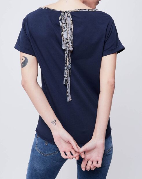 T-Shirt imprimé avec nœud au dos bleu marine/multicolore
