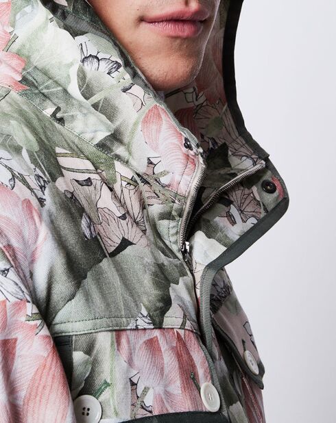 Parka légère imprimé floral kaki/rose