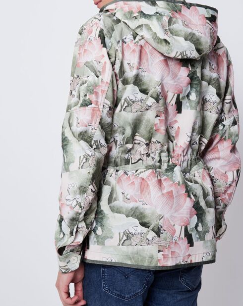 Parka légère imprimé floral kaki/rose