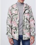 Parka légère imprimé floral kaki/rose