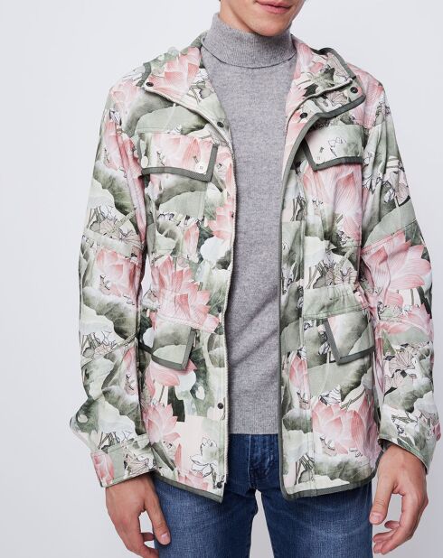 Parka légère imprimé floral kaki/rose
