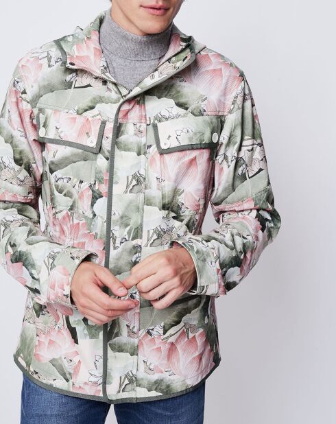 Parka légère imprimé floral kaki/rose
